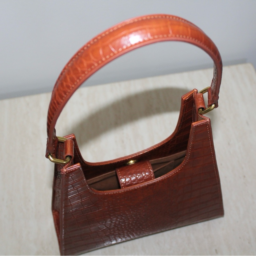 Brown Crocodile-Embossed Shoulder Bag Purse - Picture 6 of 16